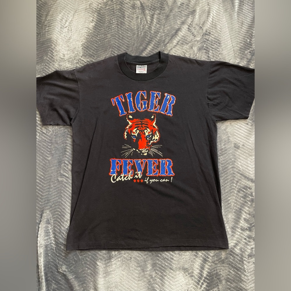 Vtg Oneita Single Stitch Tiger Fever Catch It If You Can Tee Black Large